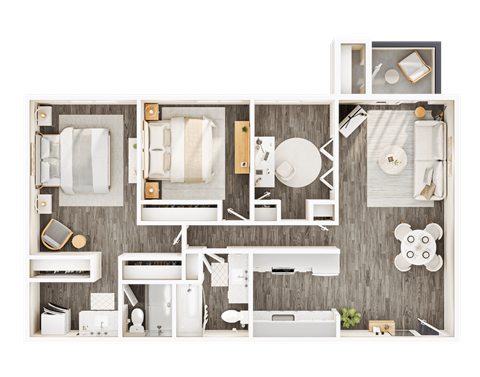 Floor plan for 3 beds, 2 baths, 1245 sqft